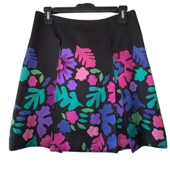 NWOT Tibi Black Floral Coral Print Silk & Wool Skirt Pleated Fully Lined Size 6 - Picture 2 of 5